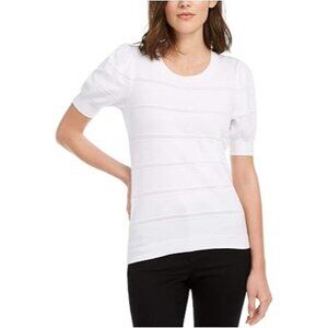 Maison Jules Womens Pointelle Sweater Puff Sleeves 100087190MS White Size Large